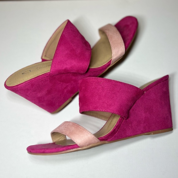 Pink suede sandal wedge with double strap - Picture 10 of 11